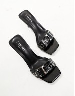 Simmi London Bexley mid heeled mules with eyelet buckle detail in black