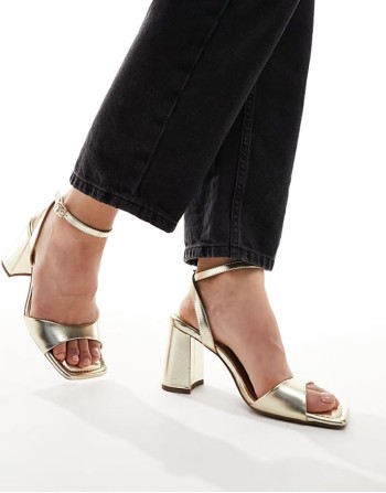Wide Fit Hotel barely there block heeled sandals in gold