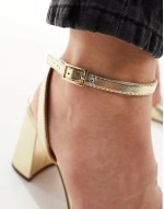 Wide Fit Hotel barely there block heeled sandals in gold
