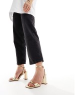 Wide Fit Hotel barely there block heeled sandals in gold