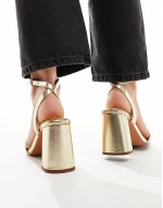 Wide Fit Hotel barely there block heeled sandals in gold
