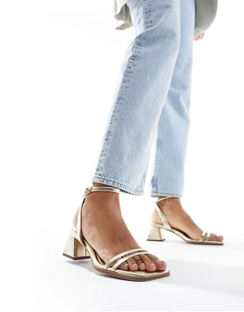 ‌Stylish Honeydew mid block heeled sandals in gold