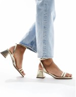 ‌Stylish Honeydew mid block heeled sandals in gold