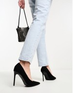Paphos pointed high heeled court shoes in black suedette