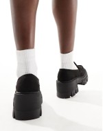 Script chunky mid heeled loafers in black