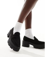 Script chunky mid heeled loafers in black