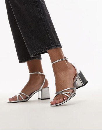 strappy block heel in silver