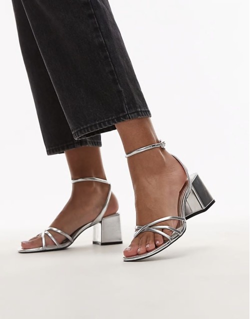 strappy block heel in silver