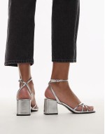 strappy block heel in silver
