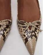 sling back bow snake print heel in grey