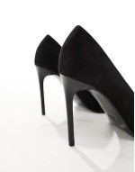 Wide Fit Paphos pointed high heeled court shoes in black suedette