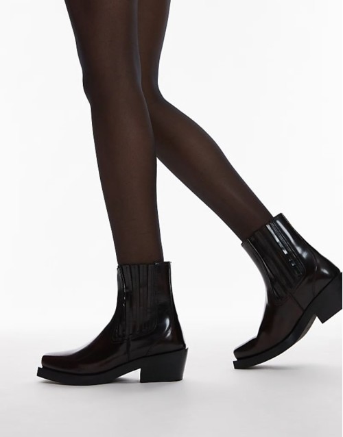 leather square toe western boots in dark red