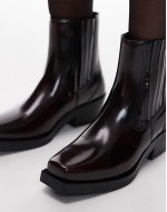leather square toe western boots in dark red