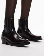 leather square toe western boots in dark red