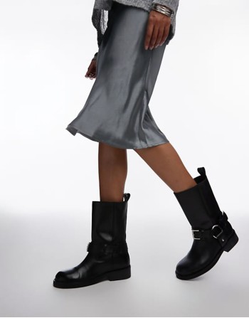 40% New Leam premium leather biker boots in black