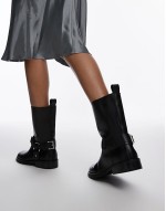 40% New Leam premium leather biker boots in black