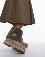 Groov-y shearling fold over ankle boots in oatmilk suede