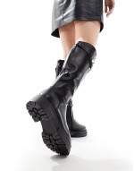 ‌Stylish knee high  flat riding boot in black