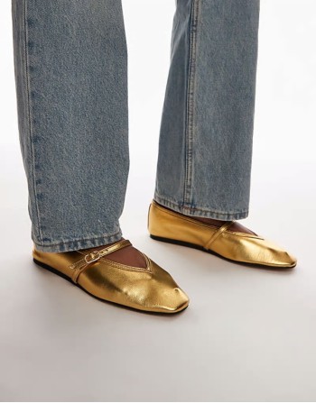 Babette leather v detail ballet flats in gold