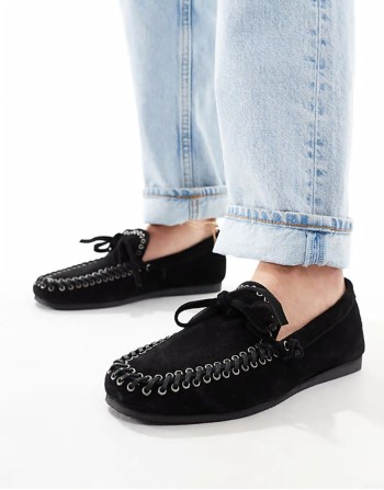 Merit leather boat shoe in black