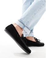 Merit leather boat shoe in black
