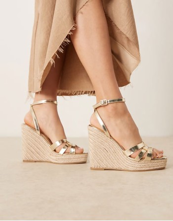 ‌Stylish espadilles wedge heeled sandals in gold