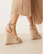 ‌Stylish espadilles wedge heeled sandals in gold