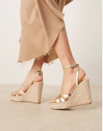 ‌Stylish espadilles wedge heeled sandals in gold