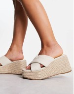 Wide Fit Teddy 2 cross strap wedges in natural fabrication